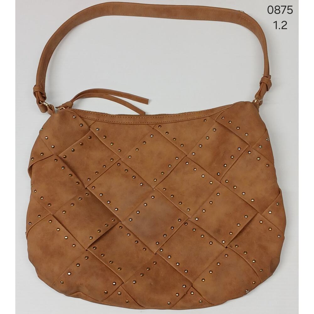 Cato Women's Faux Suede Basket Weave Gold Studs Shoulder Bag